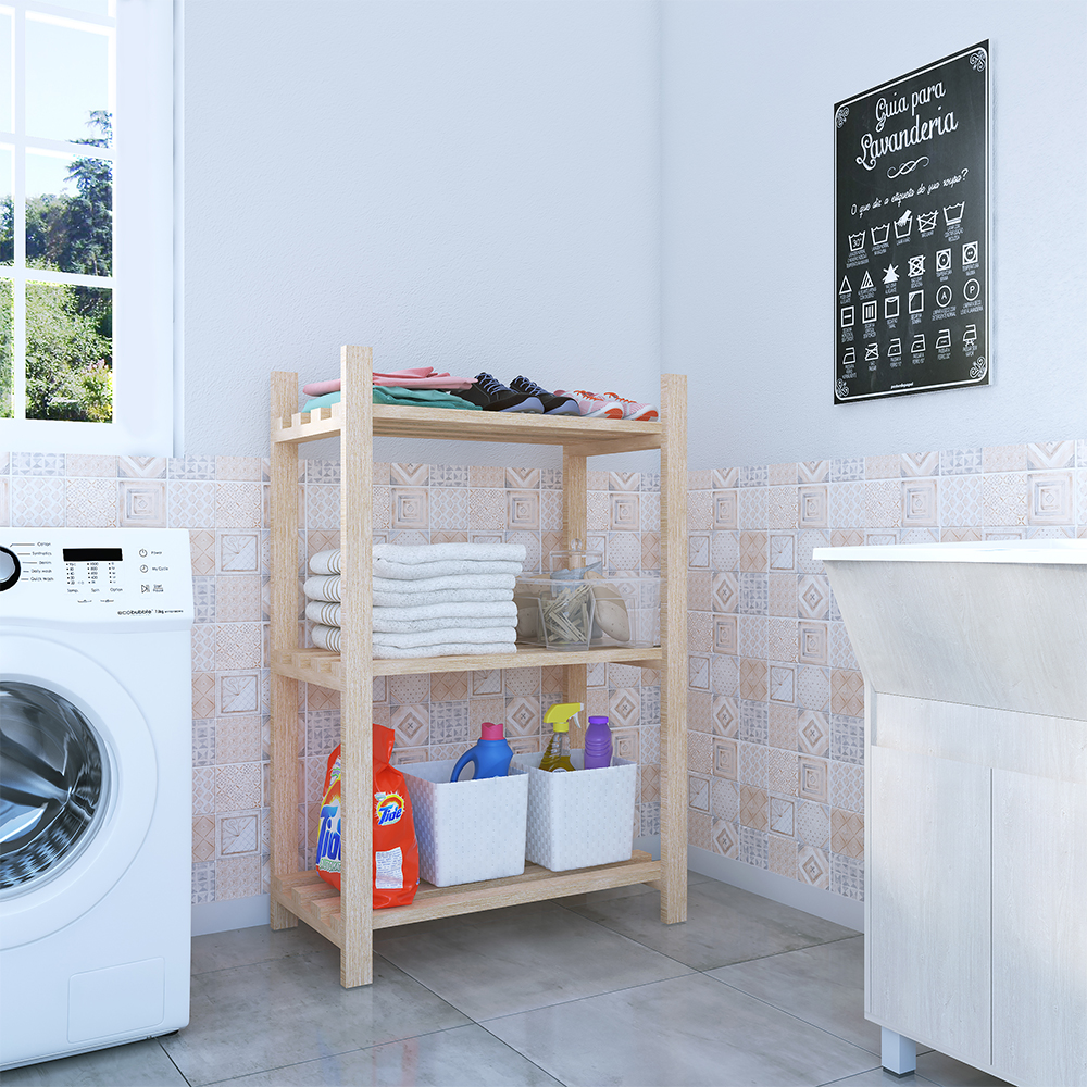 Ambiente de lavanderia com estante mira gaam gabinetes